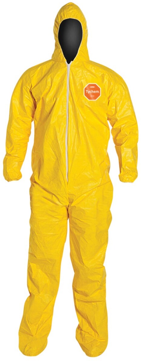 DuPont Yellow Tychem® 2000 10 mil Chemical Protective Coveralls (With Hood, Elastic Wrists And Attached Socks)