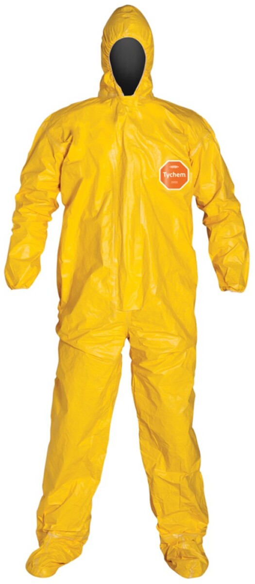 DuPont Yellow Tychem® 2000 10 mil Chemical Protective Coveralls (With Hood, Elastic Wrists And Attached Socks)