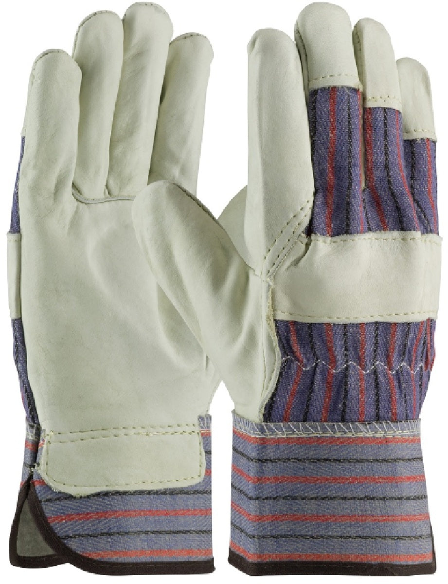 Protective Industrial Products Large Blue Cowhide Palm Gloves With Cotton Back And Rubberized Safety Cuff