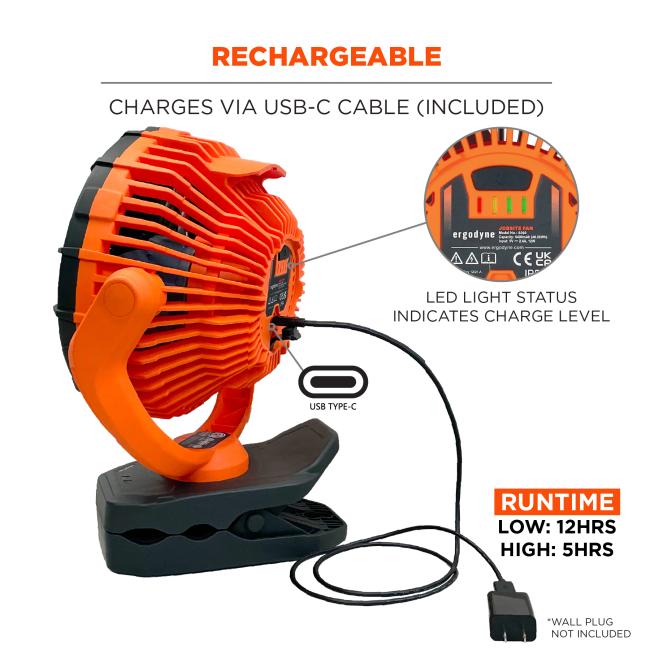 Ergodyne - Chill-Its 6090 Rechargeable Portable Jobsite Fan