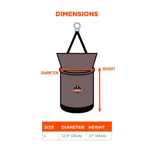 Arsenal 5977 Large Nylon Hoist Bucket Tool Bag - D-Rings, Swiveling Carabiner, Zipper Top