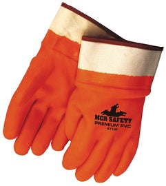MCR Safety Large Orange Foam Lined PVC Chemical Resistant Gloves - Dozen