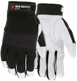 MCR Safety Black And White Goatskin Full Finger Mechanics Gloves With Hook and Loop Cuff