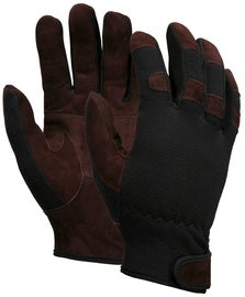 MCR Safety Brown Leather Full Finger Mechanics Gloves With Hook and Loop Cuff