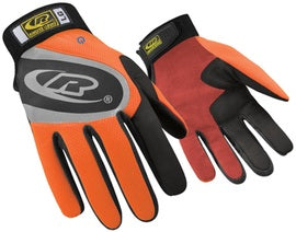 Ansell Black, Red And Orange Ringers® R136 Synthetic Leather And Mesh Fabric Full Finger Mechanics Gloves With Adjustable Cuff