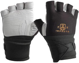 IMPACTO® Black And White Leather/VEP/Nylon Half Finger Impact Resistant Gloves With Hook & Loop Cuff