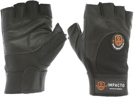 IMPACTO® Black Leather/Gel/Spandex/Elastic Half Finger Impact Resistant Gloves With Hook & Loop Cuff