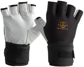 IMPACTO® X-Small Black And White Leather/Nylon/Elastic/Air Bladder Half finger Anti-Vibration Gloves With Wrist support Cuff