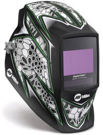 Miller Digital Elite Black/White/Green Welding Helmet Variable Shades 2.5, 5-8, 8-13 Auto Darkening Lens ClearLight 4x