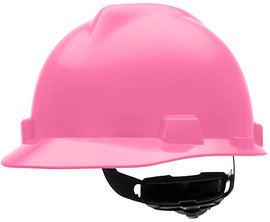 MSA Pink V-Gard® Polyethylene Cap Style Hard Hat With Ratchet/4 Point Ratchet Suspension