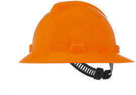 MSA Orange V-Gard® Polyethylene Full Brim Hard Hat With Pinlock/4 Point Pinlock Suspension