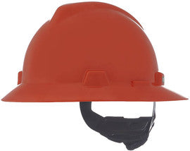 MSA Orange V-Gard® Polyethylene Full Brim Hard Hat With Ratchet/4 Point Ratchet Suspension