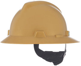 MSA Yellow V-Gard® Polyethylene Full Brim Hard Hat With Ratchet/4 Point Ratchet Suspension