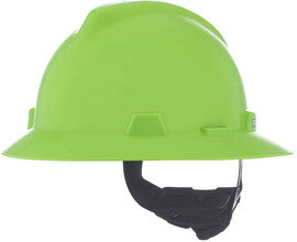 MSA Green V-Gard® Polyethylene Full Brim Hard Hat With Ratchet/4 Point Ratchet Suspension