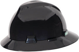 MSA Black V-Gard® Polyethylene Full Brim Hard Hat With Ratchet/4 Point Ratchet Suspension