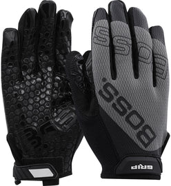 Protective Industrial Products Gray Boss® Grip Synthetic Leather, Spandex And Silicone Full Finger Mechanics Gloves With Hook and Loop Cuff