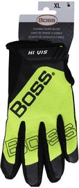 Protective Industrial Products Hi-Vis Yellow Boss® Utility Synthetic Leather And Spandex Full Finger Mechanics Gloves With Hook and Loop Cuff