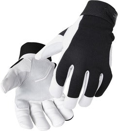 Black Stallion® Black And White FlexHand™ Grain Goatskin And Spandex Full Finger Mechanics Gloves With Elastic Cuff With Pull Strap