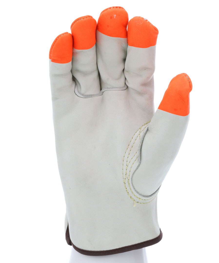 MCR Safety - WATCH YOUR HANDS - Leather Drivers Work Gloves Orange Tips -