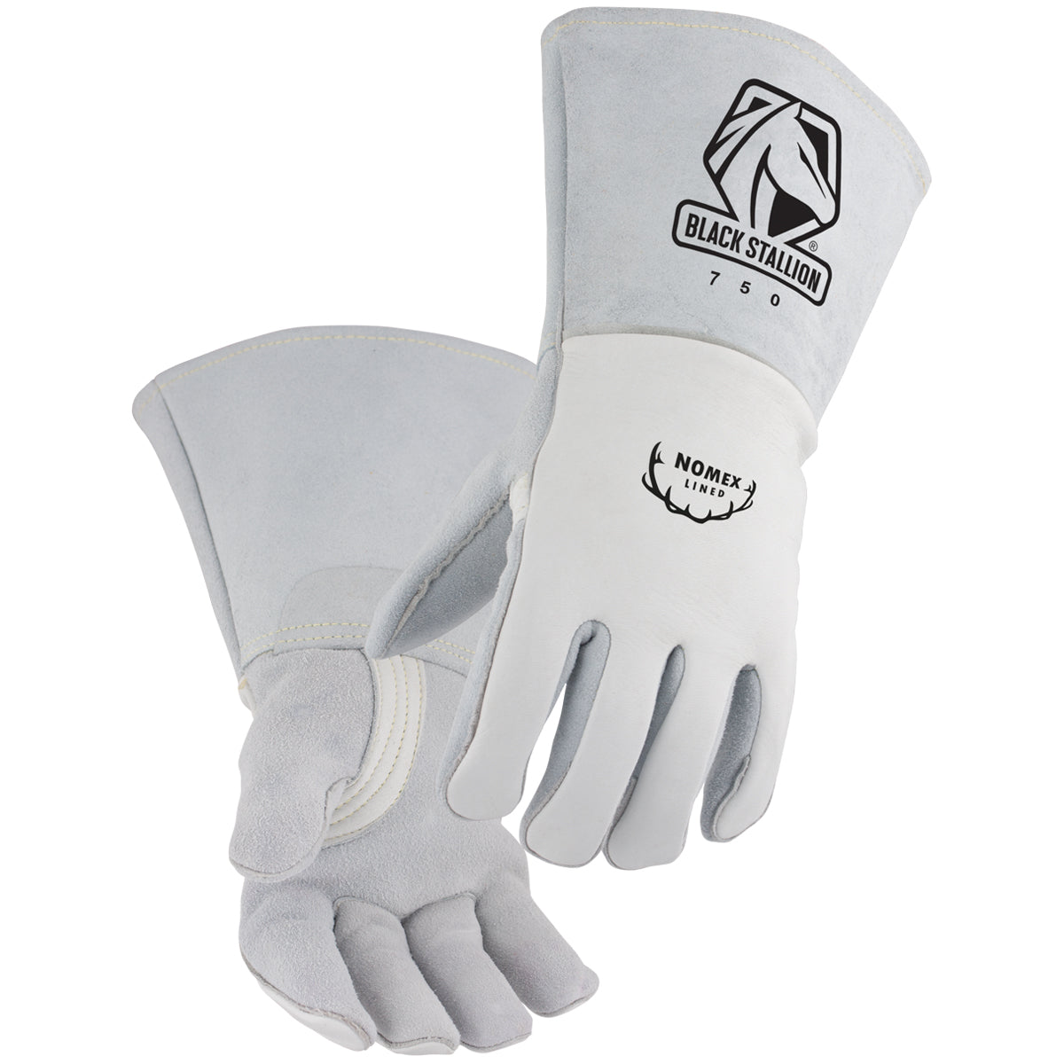 Black Stallion Premium Grain Elkskin Stick glove with Nomex® Lined Back, Pearl White - 750