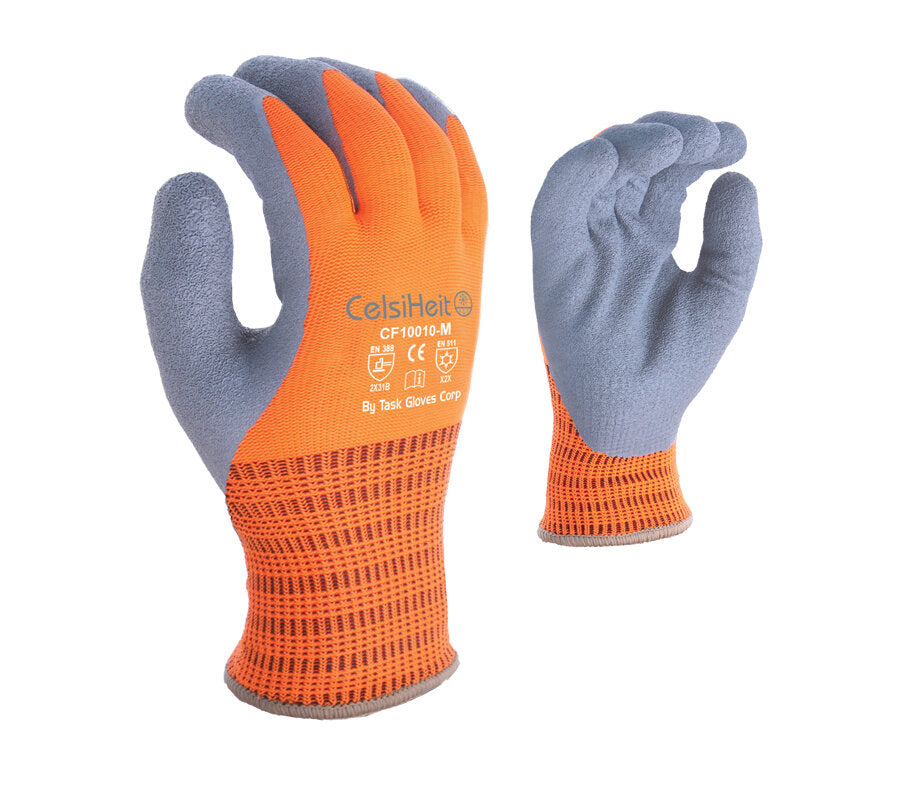 (CT3001) CelsiHeit ® - Heavy Thermal Latex Coated Hi-Vis Orange Work Gloves - Dozen