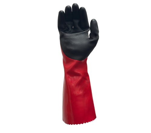 Task Gloves CHEM101® Ergomax - Red Smooth Co-Polymer Fully coated, Black Sandy-Foam Co-Polymer palm coated, 18 Gauge Nylon Knit liner, 15" Length - Dozen