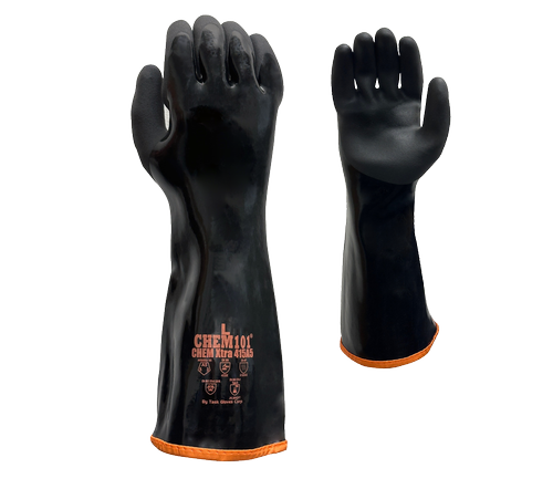 Task Gloves CHEM101® Chem Xtra - Black smooth Co-Polymer Fully coated, Black Sandy-Foam Co-Polymer palm coated, 15 Gauge Aramid+Stainless Steel liner, ANSI Cut A5, 15" Length - Dozen