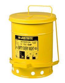Justrite® 6 Gallon Yellow Galvanized Steel Oily Waste Can