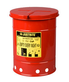 Justrite® 6 Gallon Red Galvanized Steel Oily Waste Can