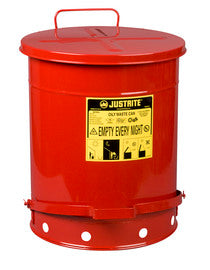 Justrite® 14 Gallon Red Galvanized Steel Oily Waste Can