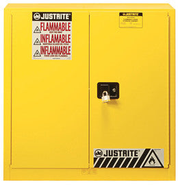 Justrite® 30 Gallon Yellow Sure-Grip® EX 18 Gauge Cold Rolled Steel Safety Cabinet