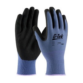 Protective Industrial Products G-Tek® 13 Gauge Black Nitrile Palm And Finger Coated Work Gloves With Blue Nylon Liner And Continuous Knit Wrist