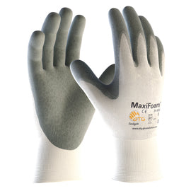 Protective Industrial Products MaxiFoam® By ATG® 15 Gauge Gray Nitrile Palm And Finger Coated Work Gloves With White Nylon Liner And Continuous Knit Wrist