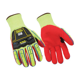 Ansell Hi-Vis Green And Red Ringers®/R-Flex® High Performance Polyethylene/Nitrile Full Finger Impact Resistant Gloves With Knit Wrist