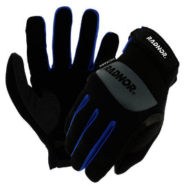 RADNOR™ Black And Blue TrekDry® And Synthetic Leather Full Finger Mechanics Gloves With TPR And Hook And Loop Cuff (While Supplies Last)