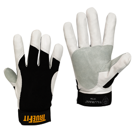 Tillman® Black And Pearl TrueFit® Goatskin And Spandex Full Finger Mechanics Gloves With Elastic And Hook & Loop Cuff