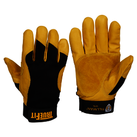 Tillman™ Black And Gold TrueFit™ Spandex And Cowhide Full Finger Mechanics Gloves With Hook And Loop And Elastic Cuff