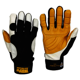 Tillman™ White, Gold And Black TrueFit™ Goatskin And Spandex Full Finger Mechanics Gloves With Elastic And Hook And Loop Cuff