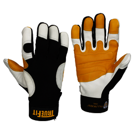 Tillman™ Black, White And Gold TrueFit™ Goatskin And Spandex Full Finger Mechanics Gloves With Elastic And Hook And Loop Cuff