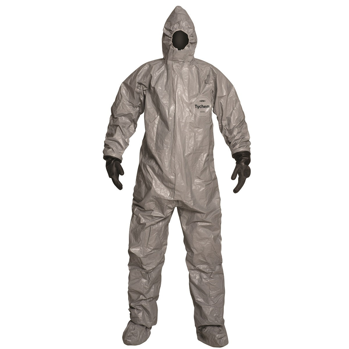 DuPont Gray Tychem® 6000 Chemical Protective Coveralls With Respirator Fitting Hood, Attached Socks And Gloves