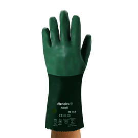 Ansell Green AlphaTec® 12" Interlock Knit Lined 15 mil Neoprene Fully Coated Heavy Duty Chemical Resistant Gloves With Rough Finish And Gauntlet Cuff