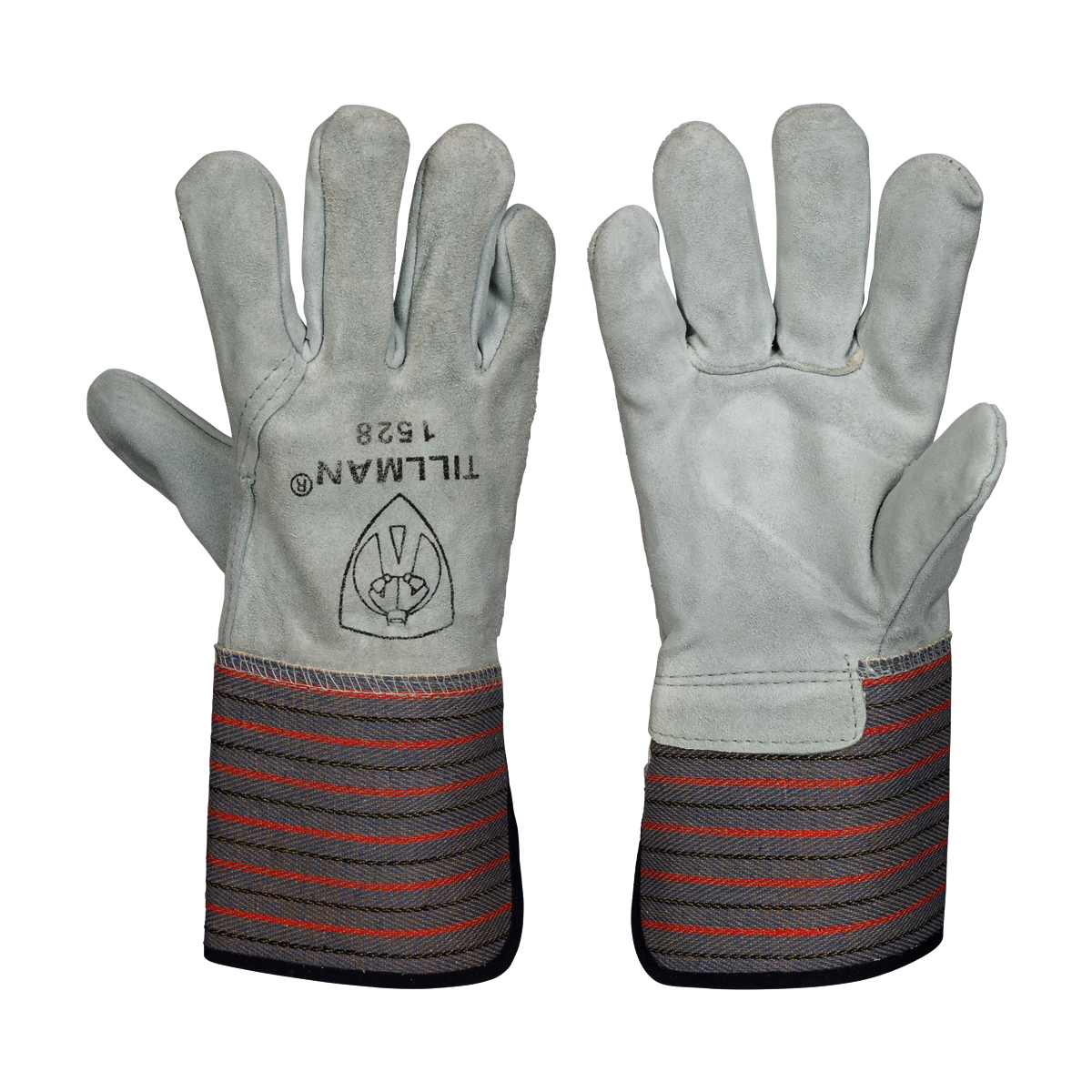 Tillman™ Large Blue, Red And Gray Select Shoulder Split Cowhide With Leather Back And Rubberized Safety Cuff