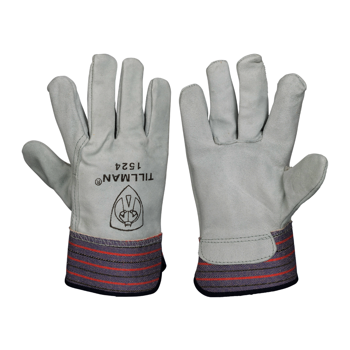 Tillman™ Large Blue, Red And Gray Shoulder Split Cowhide With Leather Back And Rubberized Safety Cuff