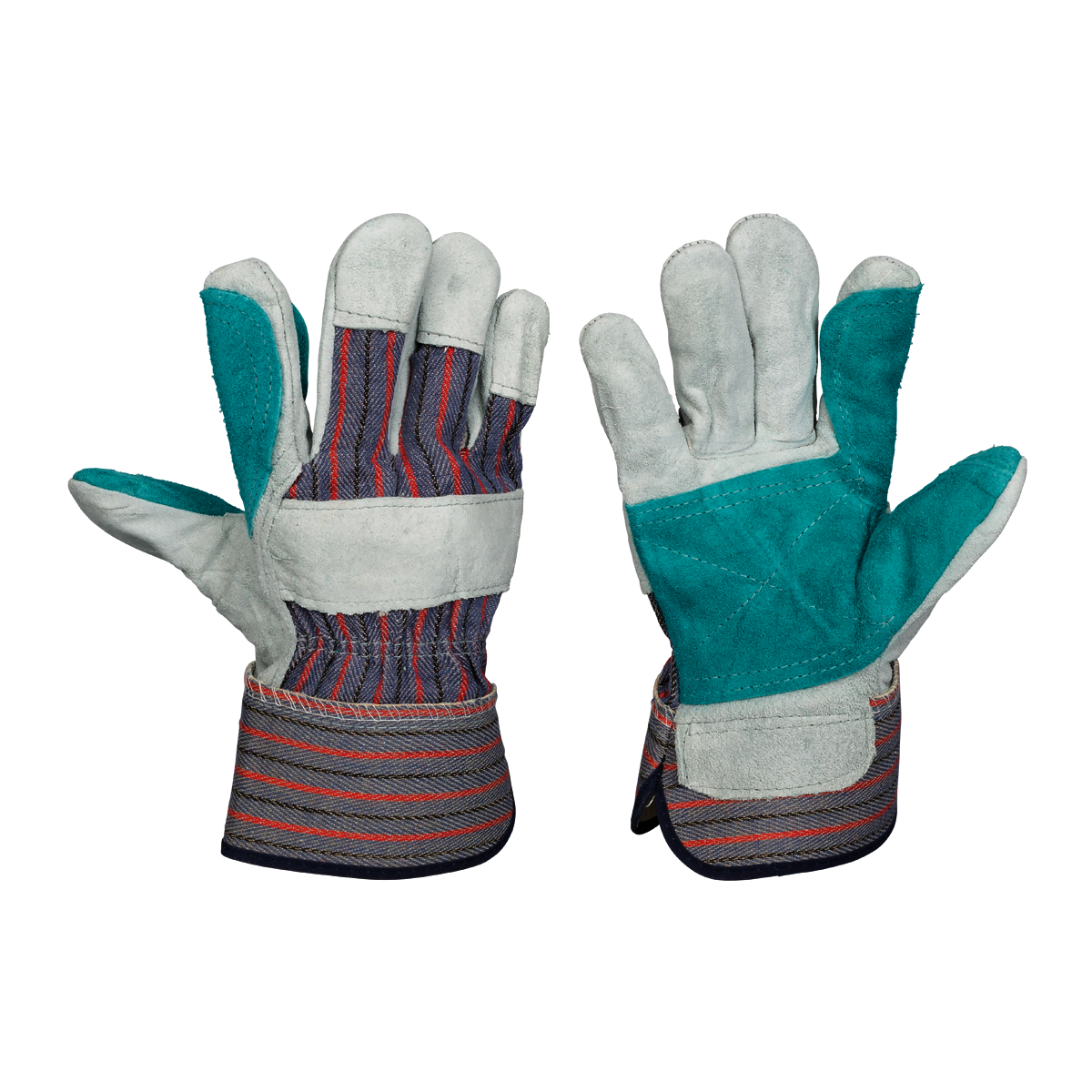 Tillman™ Large Blue, Red, Gray And Green Shoulder Split Cowhide Double Leather With Canvas Back And Rubberized Safety Cuff