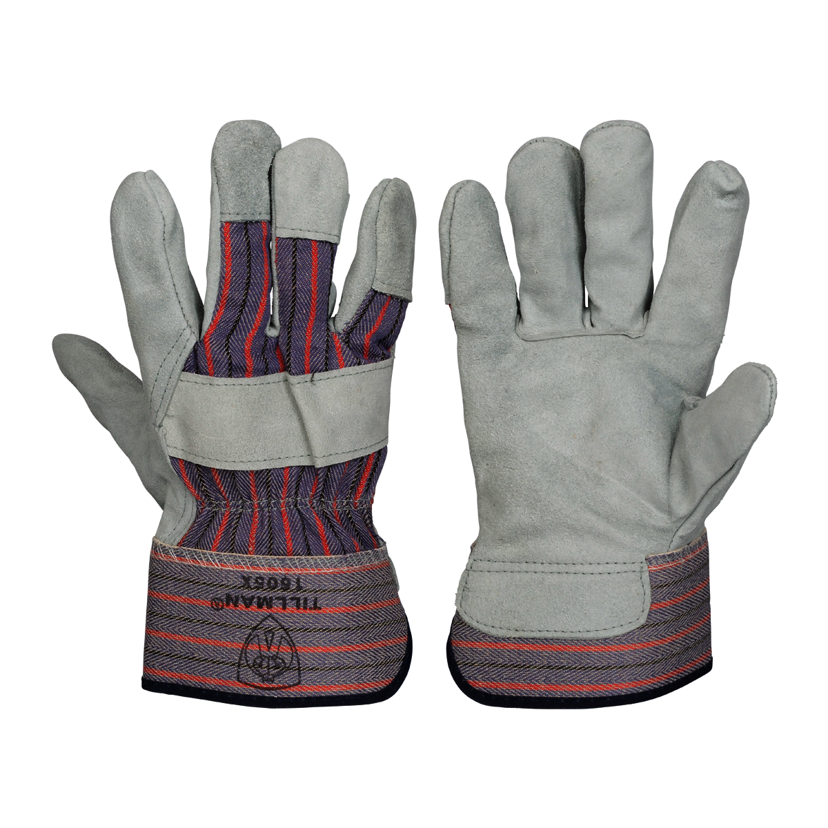 Tillman™ Large Blue, Red And Gray Shoulder Split Leather With Canvas Back And Rubberized Safety Cuff