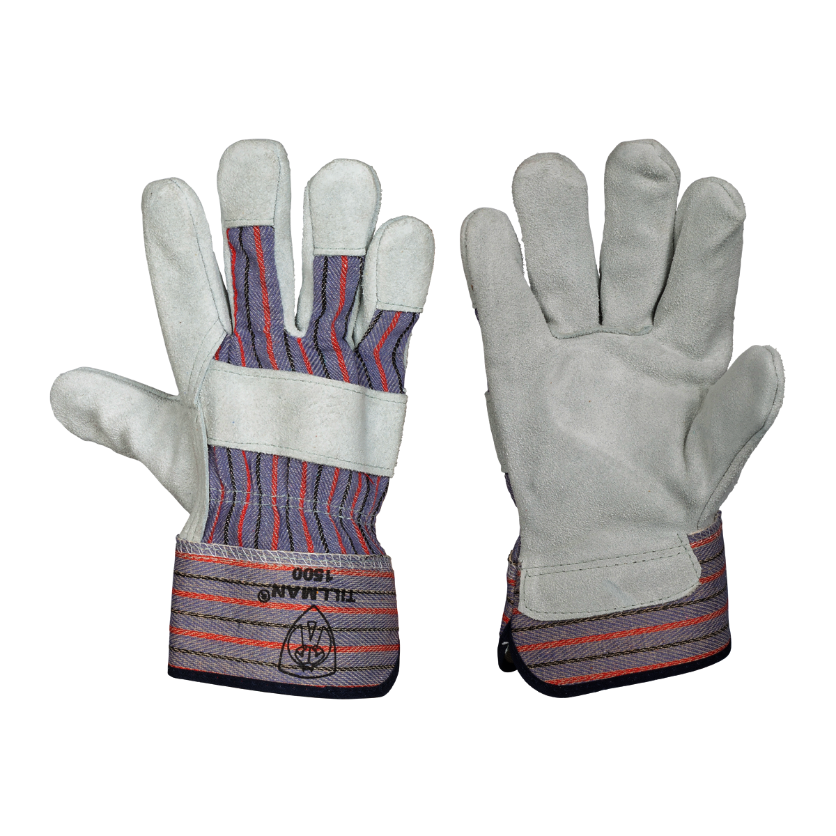 Tillman™ Large Blue, Red And Gray Select Shoulder Split Cowhide With Canvas Back And Rubberized Safety Cuff