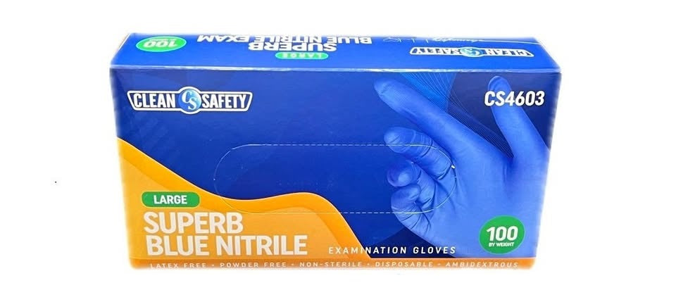 Clean Safety - Superb Blue Nitrile Examination Gloves 3.5 Mil