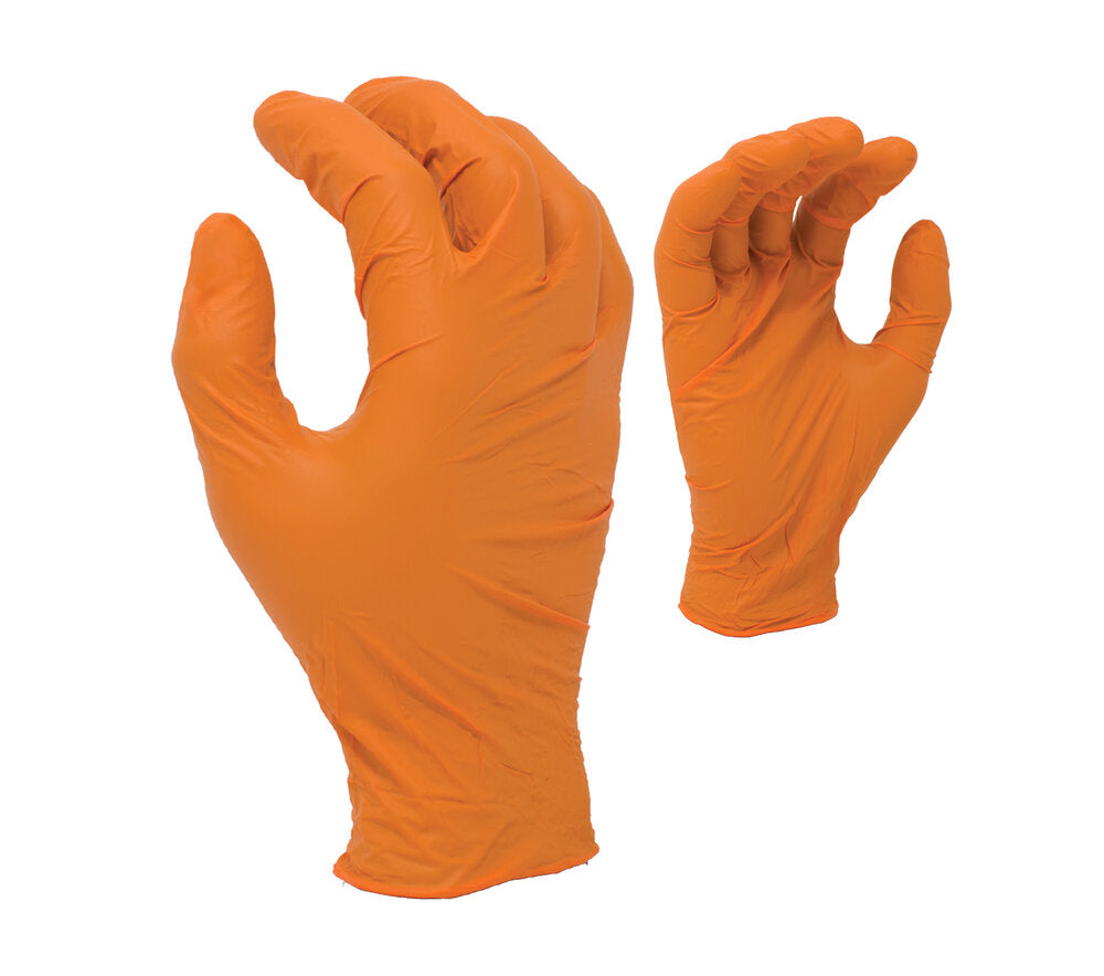 3.5 mil Orange Nitrile Disposable Gloves, 9 1/2" length, Powder-free, textured finish, industrial grade