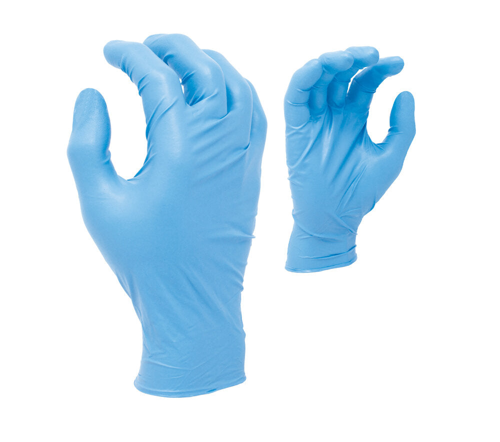 8 mil Blue Nitrile Disposable, 9 1/2" length, Powder-Free, textured finish, 50 gloves per dispenser