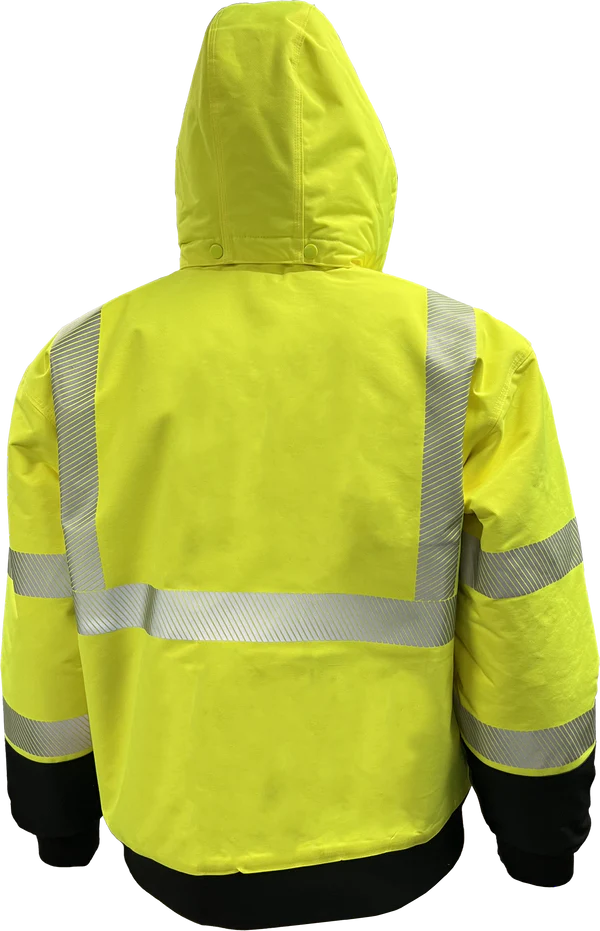 Reflective Apparel - 430-PS-LB Hi-Vis ProDuck™ Safety Bomber Jacket with Breakaway Snap Off Hood